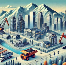 DALL·E 2025-03-04 12.35.13 - Una ilustración profesional y realista que represente la economía de Chile. La imagen debe incluir símbolos de las principales industrias que aportan