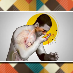 Imagen representativa de tuberculosis en México. Dibujo hombre tosiendo. FOTO: UNAM Global